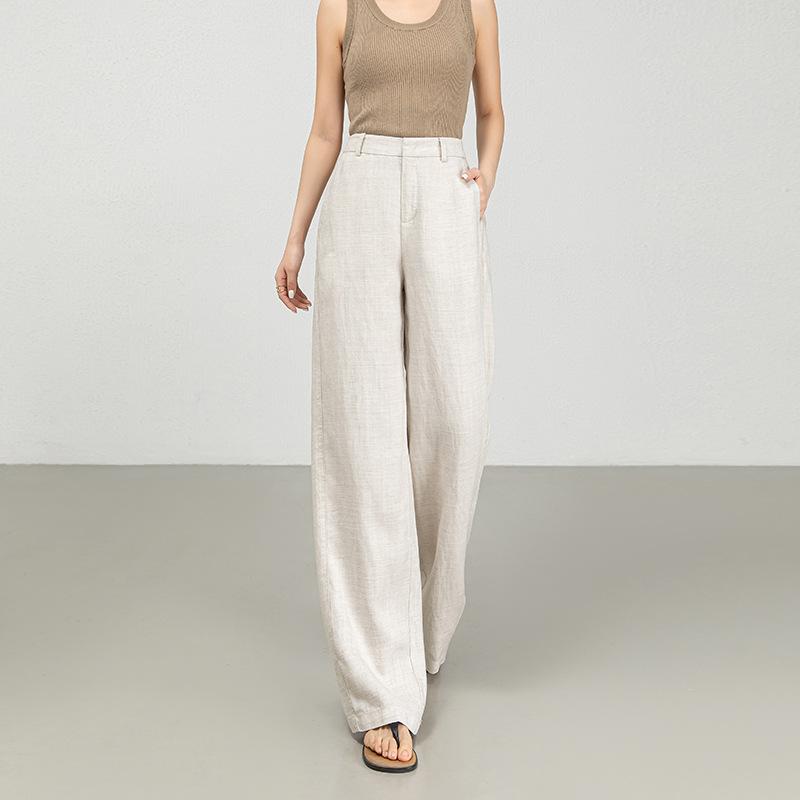 Cool Lyocell Tencel Linen Wide Leg Pants Women's Summer Thin Linen Old Money Style Loose High Waist Straight Pants