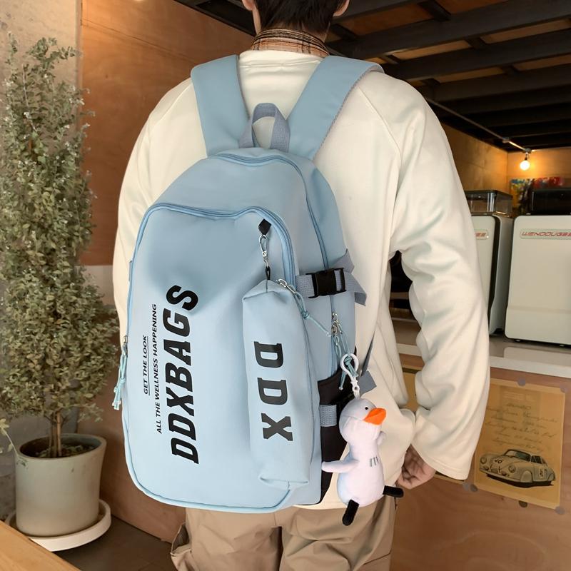 Men Lightweight Backpack Letter Print Student Schoolbag Women Large Capacity Campus Backpack with Pen Bag