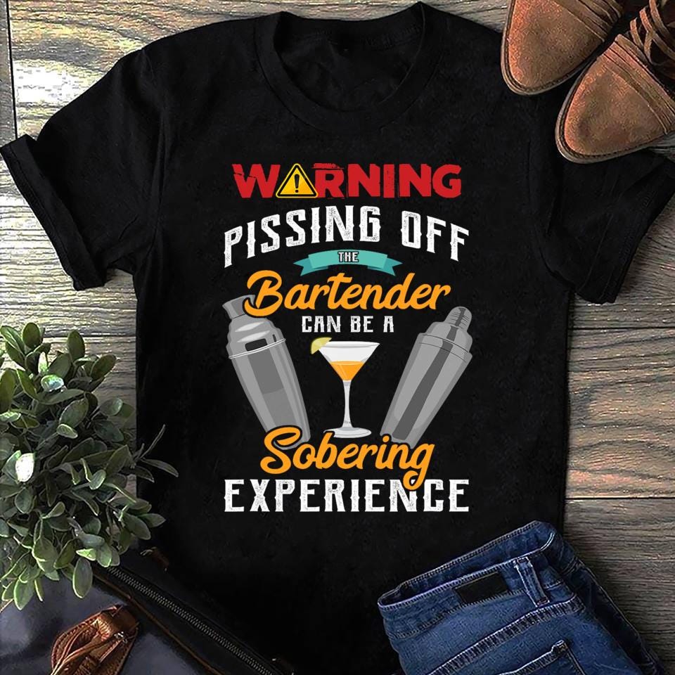 Warning Pissing Off The Bartender Funny Sarcastic Bartender Women T Shirts Cotton Tops S чёрный
