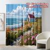 Set Of 2 Modern Flat Printing Curtains Without Rod Seaside Chapel Print Durable Polyester Curtain Thermal Made