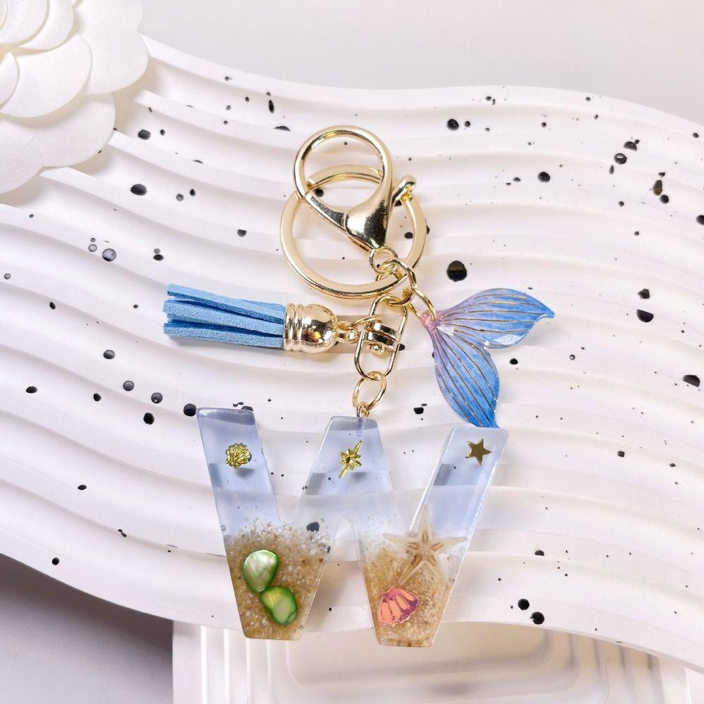 Blue Tassel Blue Ocean Letter Keychain 26 Letters 26 Letter Keychain  Handbag Decor