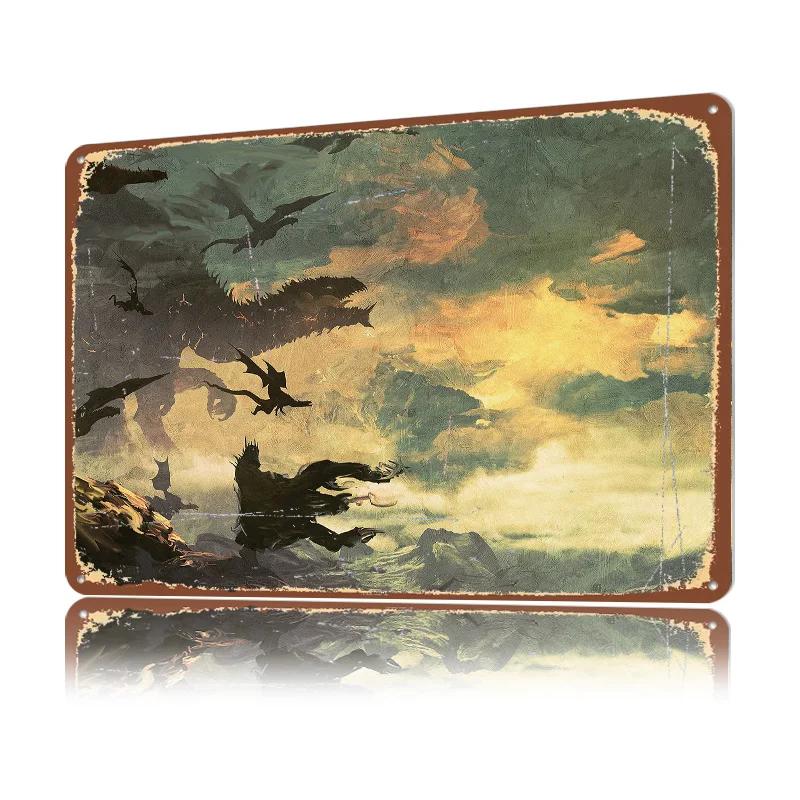 Dragon War Poster Retro D Printed Metal Signs Customized Wall Hanging Gift for Home Decor Living Room Vintage Decorations House