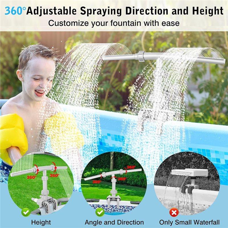 Fits Top Rails From 1.18" To 4.72", 360° Adjustable Dual Waterfall Fountain For Above Ground Pools, Pool Sprinkle