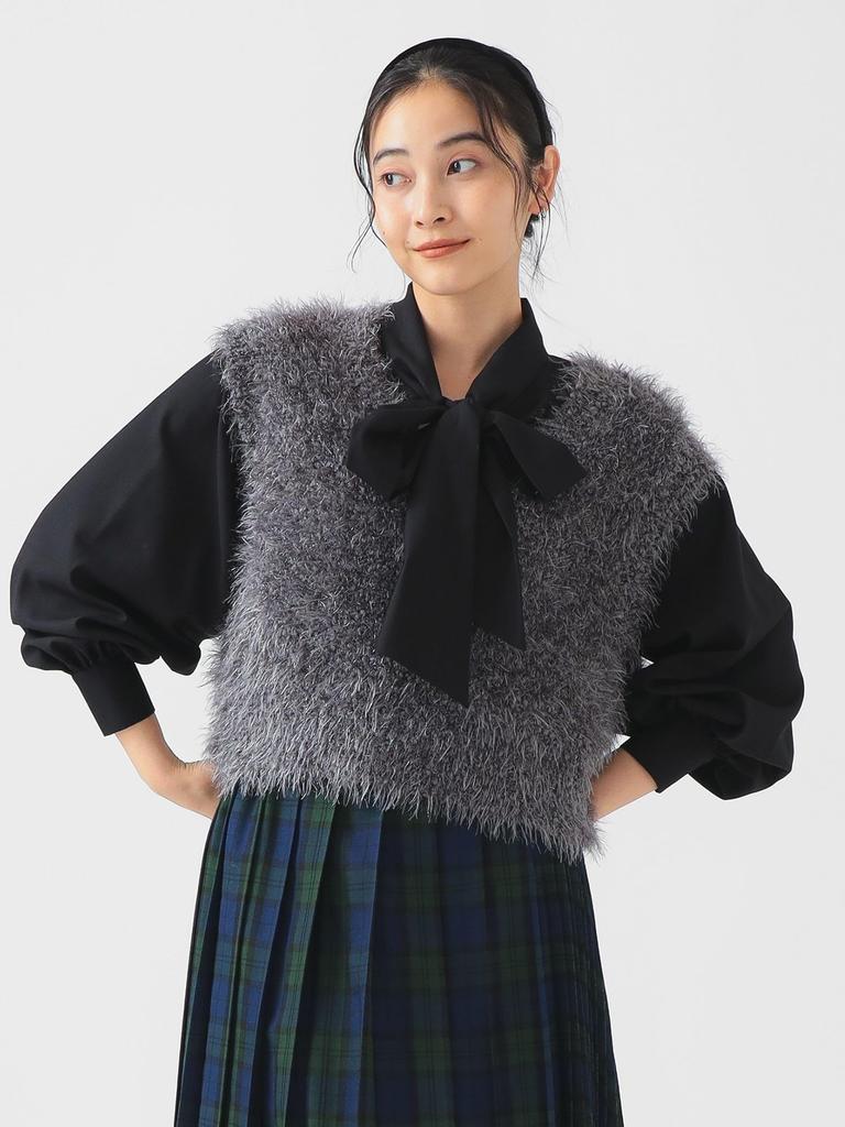 B:MING LIFE STORE by BEAMS S/S Knit Vest, Lamé Knit Vest, Women's, Charcoal Grey, Free Size