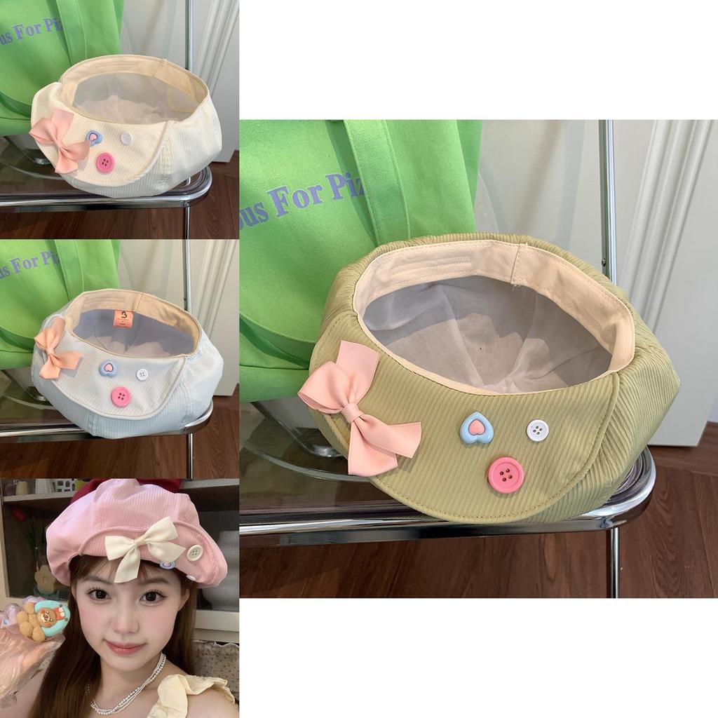 Stylish Japanese Sweet Bowknot Button Cloud Beret Hat For Women In Summer Lightweight Versatile Design