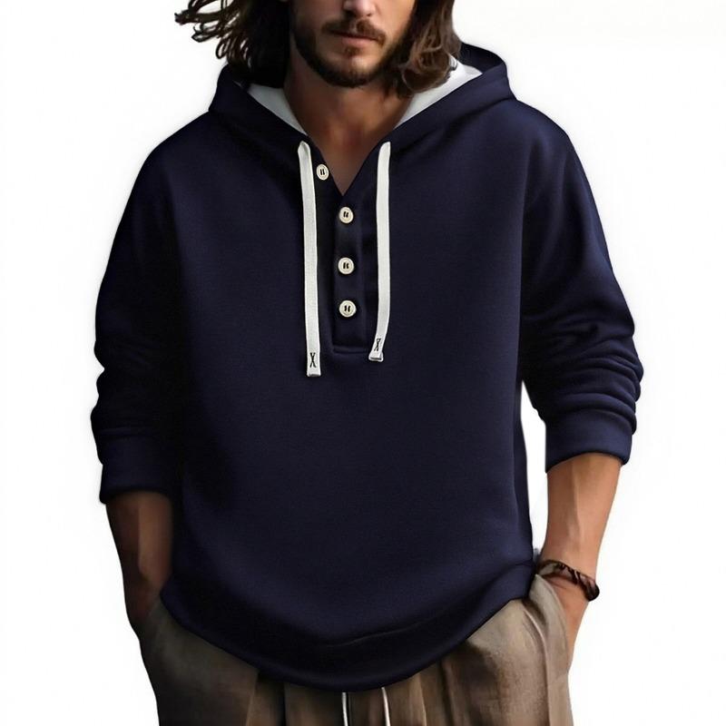 European size S-2XL New Design 4-Button Collar Cotton Thickened Warm Casual Men's Top Hooded Hoodie
