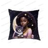 Cute Afro Princess With Cat Dog Print Cushion Covers African Girls Pillowcase Home Decor Seat Sofa Car Office Throw Pillow Cover