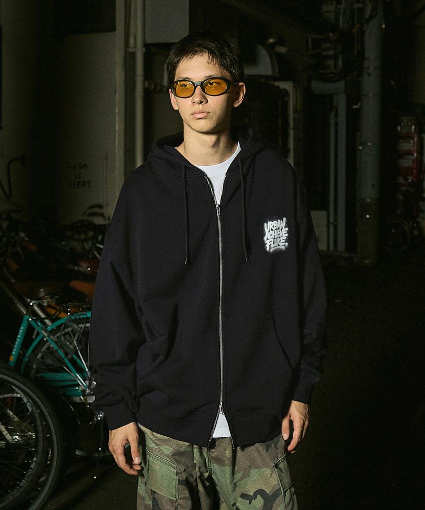 Fluke Achieve Graffiti Oversized Zip-Up Hoodie Black Fzt1034-Z