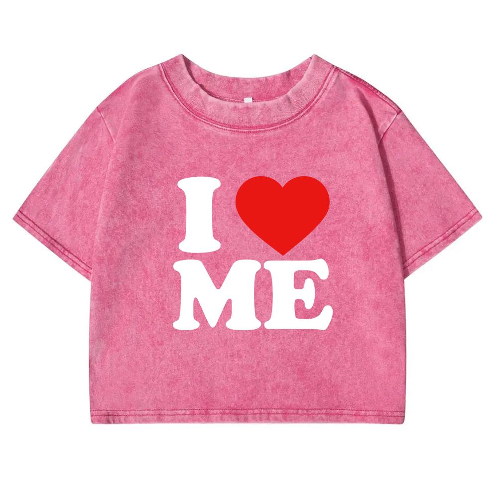 I Love You Red Heart Printing Retro Tee Shirt Women Washed Short Sleeve Cotton Street Clothing All-Match T Shirts