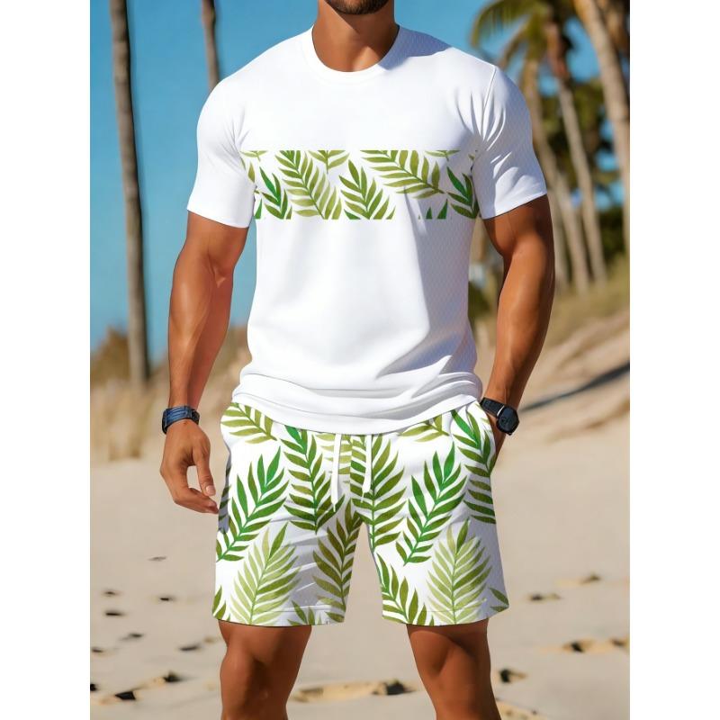 Conjunto de Ropa Deportiva Casual para Hombre, Transpirable para Exteriores y Ocio, Conjunto de Camiseta de Cuello Redondo y Pantalones Cortos, Conjunto de Estampado Digital de Verano para Adultos