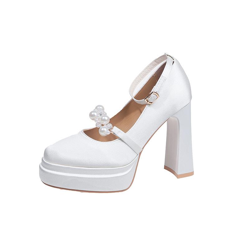 

Модные туфли Мэри Джейн с круглым носком, квадратным каблуком, ремешком с пряжкой, женские туфли 2025, модные туфли-лодочки на платформе с бисером, Chaussures Femme 39