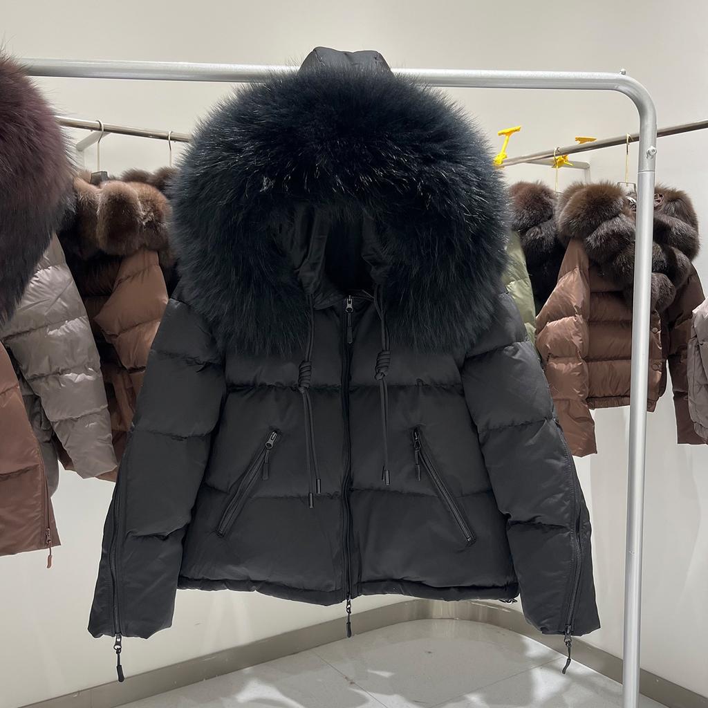 European winter new raccoon fur collar white duck down hooded down jacket women's short loose thickened warm jacket