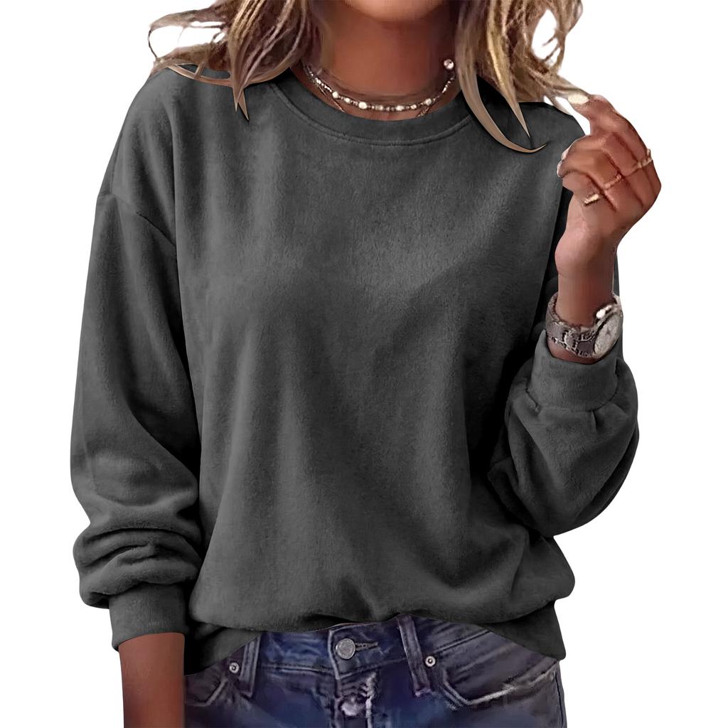 Women's Fashion Long Sleeve Round Neck Sweatshirt, Color Casual Pullover Top