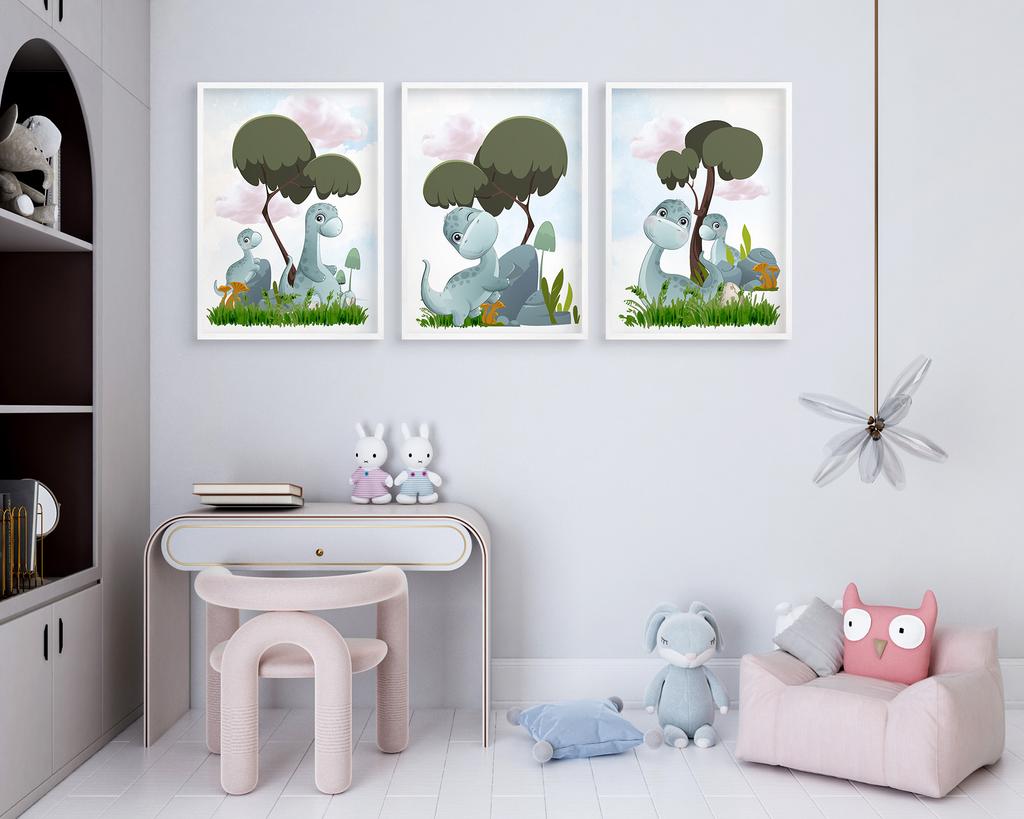 Plakaty dla dzieci zestaw pastelowe dinozaury do pokoju dziecięcego 30x40