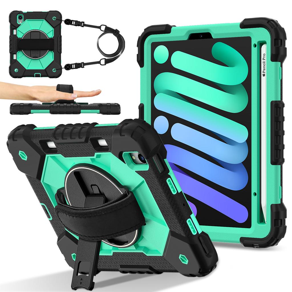 Heavy Duty Protective Cases for iPad Mini 6 A17 Pro Full Body Shockproof Protection Cover with Kickstand Hand Crossbody Lanyard