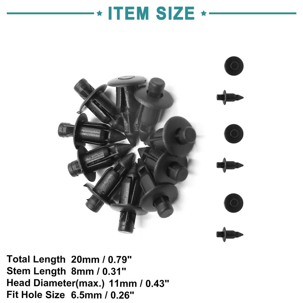 ACROPIX Nietclip Stoßstangenbefestigung 6,5mm für Ho nda Kompatibel mit Accord, Schwarz, 10 Stück