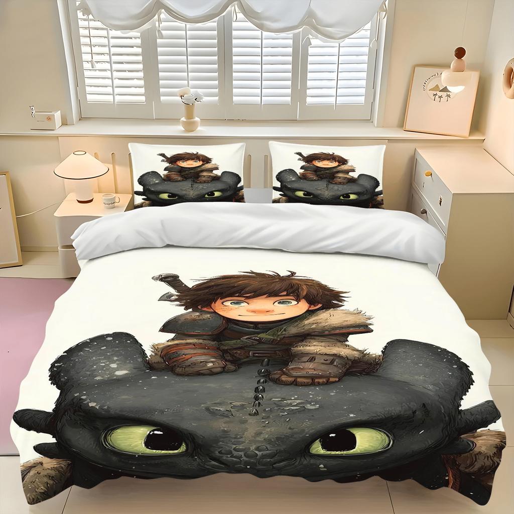 Dragon Cartoon Toothless Quilt Cover Duvet Breathable 2D Cute Printed Bedroom Comforter Warmth Polyester Bedding