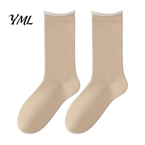 Minimalist Fashion Cotton Socks Women Mid-Length Crew Socks, Casual Loose Cuff Mittens, Comfortable Stackable Mid Length Breathable Solid Color