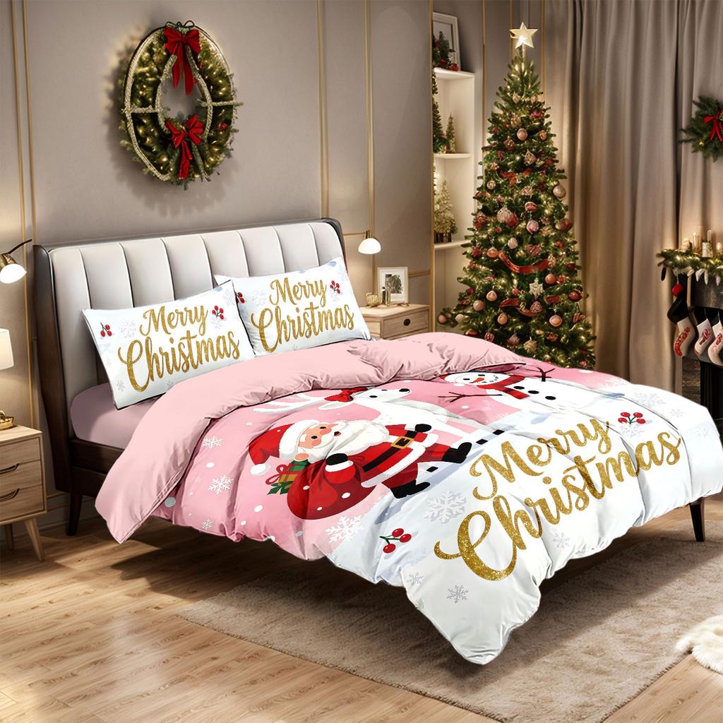 3pcs Santa Claus Printed Coreless Down Comforter Set with Soft Bedroom and Dormitory Decorations in Various Sizes