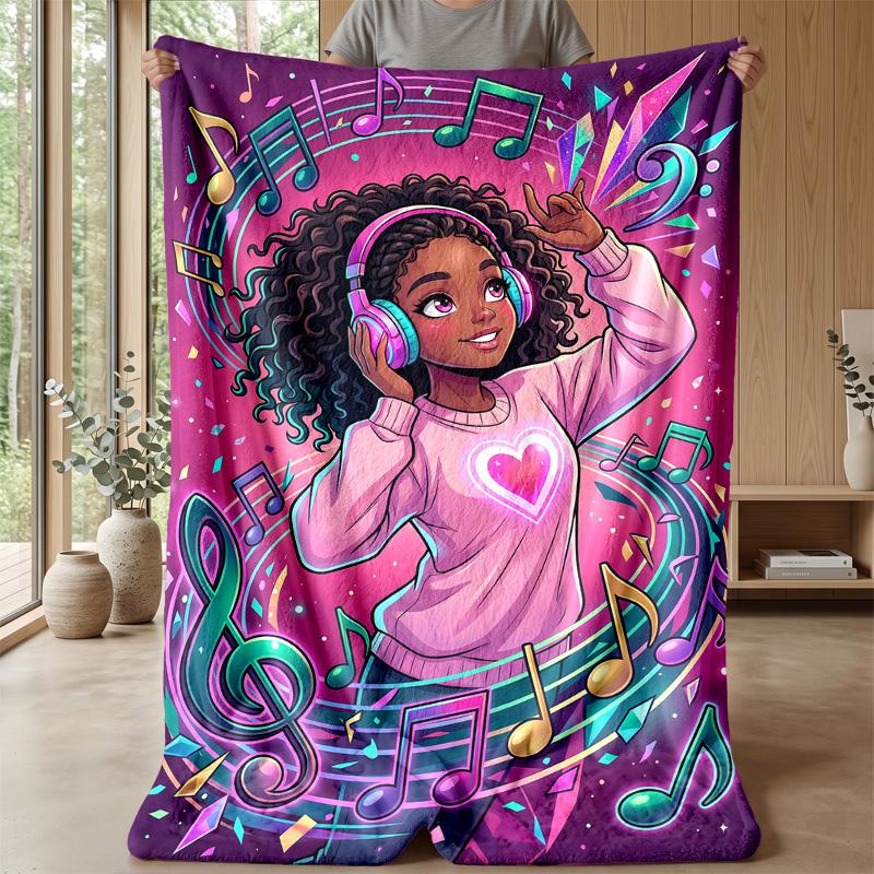 Music and Makeup Fantasy Theme Blanket Lightweight Warm Flannel Blanket Decorative Throw Blanket for Home Decoration
