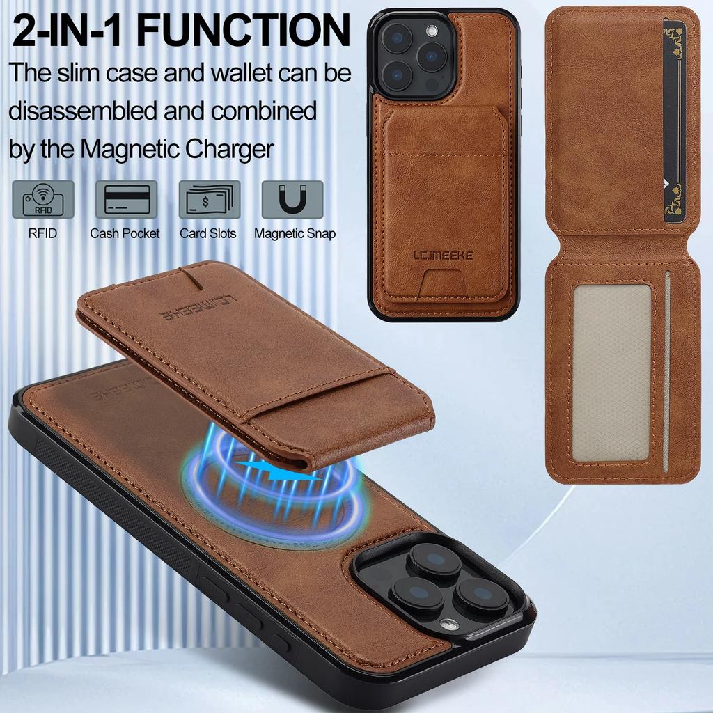 2-in-1 Abnehmbare Lederhülle für iPhone 16 17 Air 16E 15 14 13 12 11 Pro XS Max XR 8 Plus SE Mini Kartenfach Magnetische Abdeckung