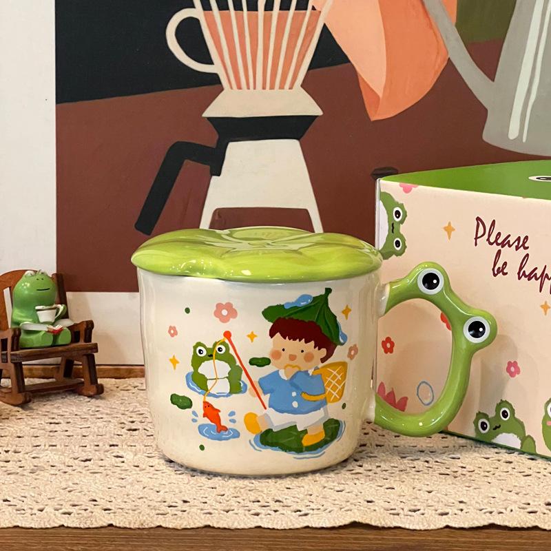 Hochwertiges Geburtstagsgeschenk niedliche Karte Frosch Junge Keramiktasse für Jungen und Mädchen und Kinder Souvenir Geschenkbox
