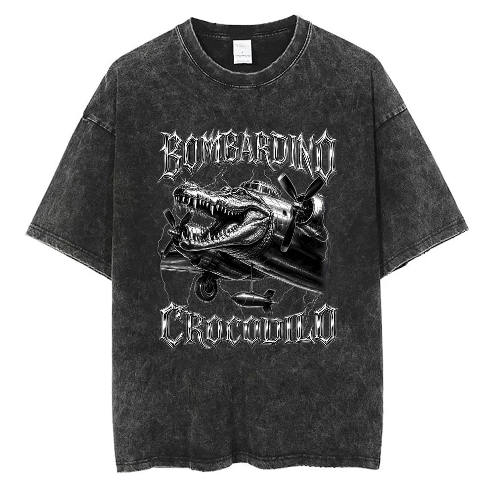 Italian Brainrot Chimpanzini Bananini Vintage Washed T-shirts Banana Monkey Funny Meme T-shirt Casual Geek T Shirts Unisex