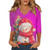 Ladies' Christmas Printed Fashionable Casual Seven Quarter Sleeved V-neck Top
