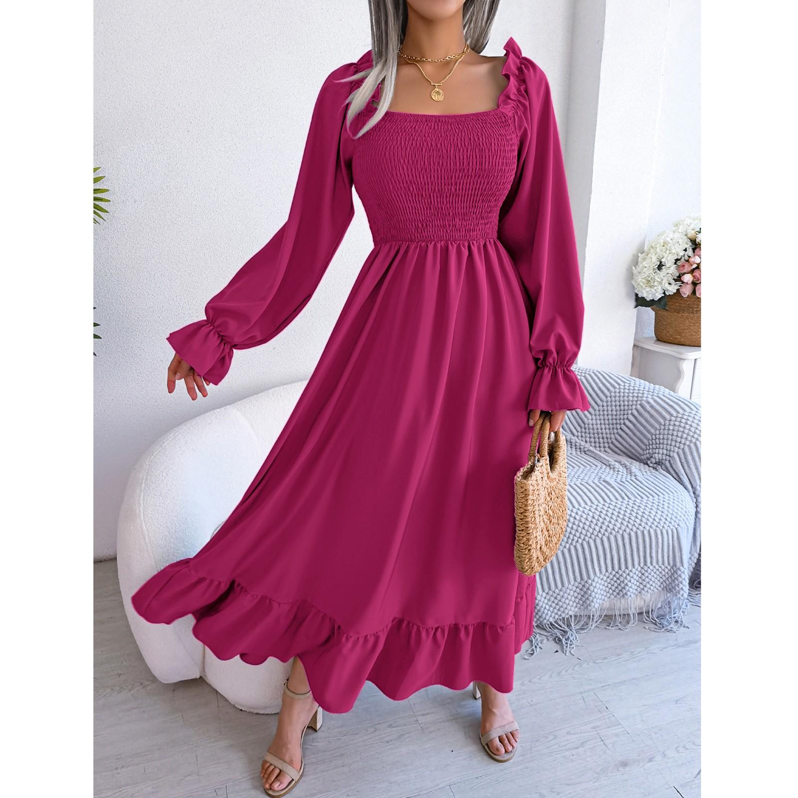 

Женское повседневное однотонное платье с квадратным вырезом, рукавами-фонариками, широкой юбкой с оборкой XL