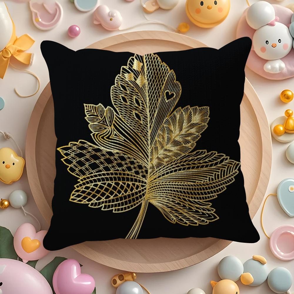 Simple Gold Line Leaf Pattern Pillow Case Sofa Living Room Bedroom Headboard Backrest Cushion Square Cushion