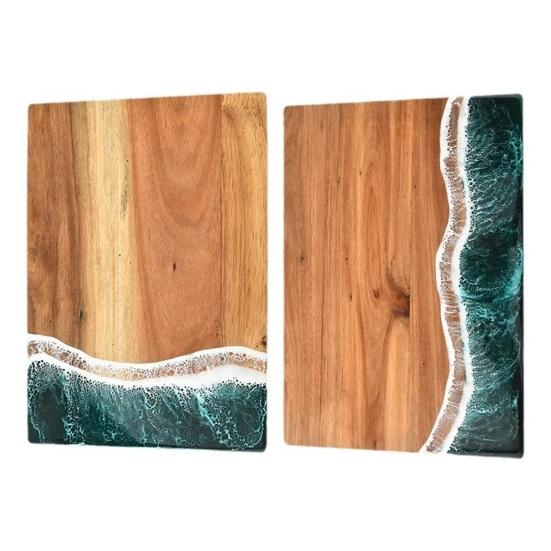 Personalized Cutting Board with Ocean Resin Custom Charcuterie Board Engraved, Decorative Wood Cutting Board Wedding Gift, Unique Resin Cutting Board