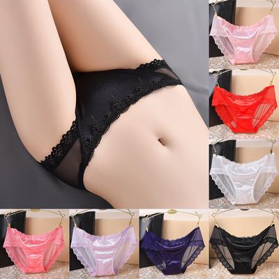 8Colors Breathable Seamless Underwear Fashion Lace Silk Cotton Women Sexy Lace  Briefs Female