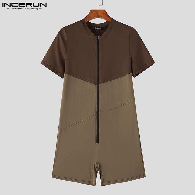 INCERUN Combinaisons Rompers Sous-vêtements Vêtements d'intérieur pour Hommes à Manches Courtes avec Fermeture Éclair et Coutures