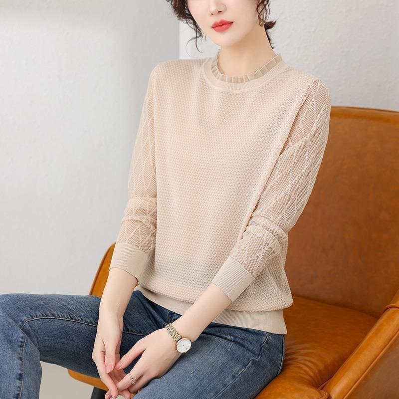 Spring and Autumn New Women's Thin Bottoming Shirt, Women Inside The Gas Lace Yarn Sleeve Blouse