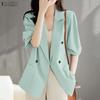 Women Casual Turn Down Collar Loose 3/4 Sleeve Thin Cardigan Blazer