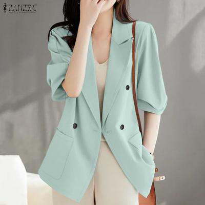Women Casual Turn Down Collar Loose 3/4 Sleeve Thin Cardigan Blazer