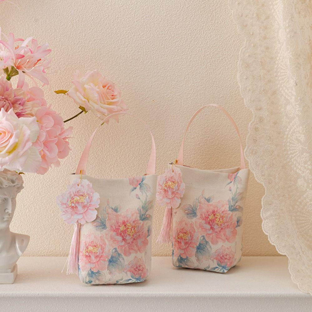 Printing Chinese Style Handbag Make Up Pouch Wedding Candy Bag Flower Tassel Wrist Bag  Festival
