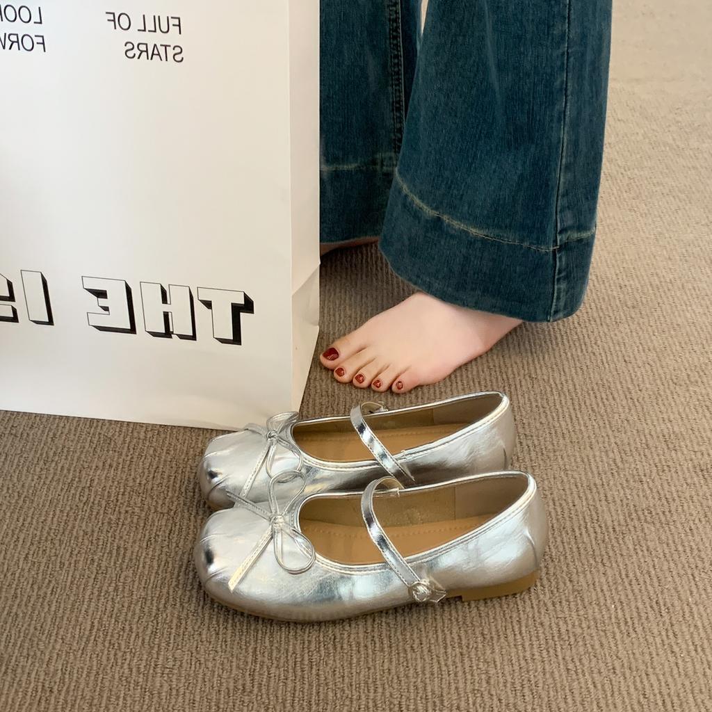 Mary Jane shoes women's shoes 2025 new summer French flat ballet shallow mouth bow with skirt single shoes