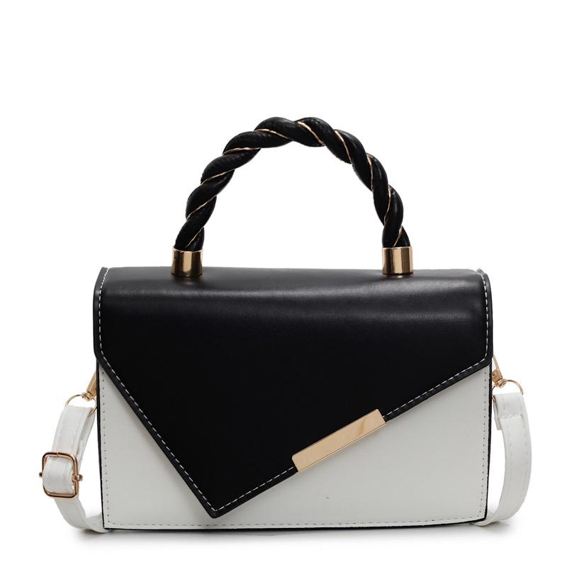 Korean Version of Simple Hand Carry Shoulder 2025 New Fashion Diagonal Splicing Contrasting Color Small Square Bag Portable Messenger Commuter Woman