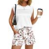 Women’s Sleeveless Top with Pleated Detail and Drawstring Waist Floral Print Shorts Two Piece Set Outfit