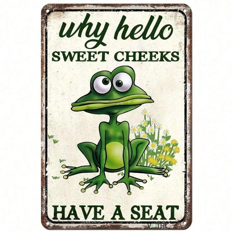 

Funny Frog Metal Wall Sign for Bathroom Retro Decor