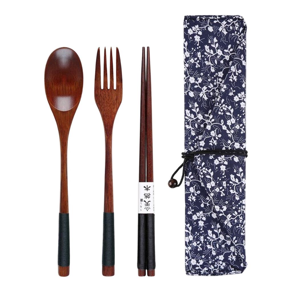 Wooden Chopsticks Spoon Fork Set Student Tableware Convenient Spoon Fork Chopsticks Set