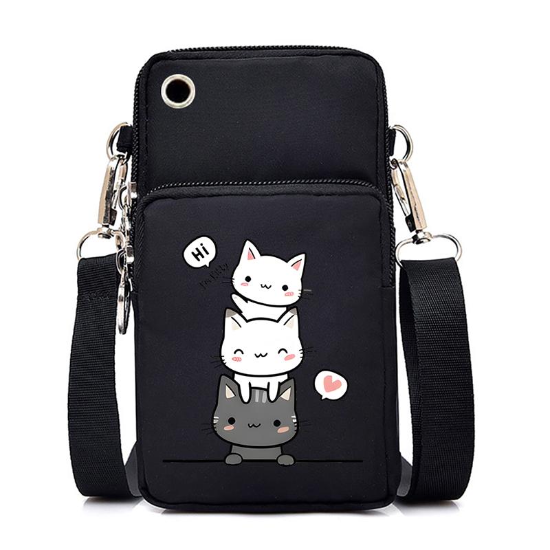 Morsom Anime Cat Liten Messenger Bag Hengende Neck Mynt Veske Vertikal Håndveske Kvinner Mobiltelefon Vesker Cartoon Small Crossbody Bag