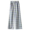 Damen Retro Plaid Loose Hose Leichte elastische Sommerhose mit hoher Taille und weitem Bein Freizeithose