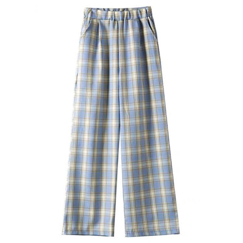 Damen Retro Plaid Loose Hose Leichte elastische Sommerhose mit hoher Taille und weitem Bein Freizeithose