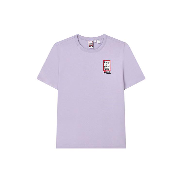 Футболки FILA X HAGT Унисекс Фантазийный Фиолетовый Круглый Вырез Умеренный Прямой Крой F11U229102F-VT L