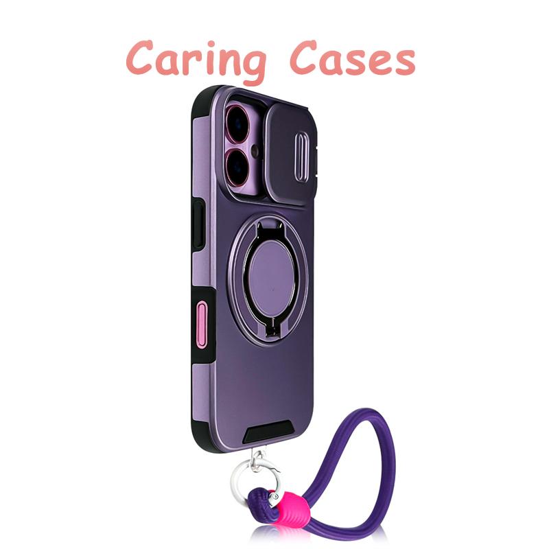 

For iPhone 17 Pro Max Case Pink Camera Slide Cover Ring Stand Shockproof Lanyard Fashion Girl Style with iPhone16 15 14 13 12 11 iPhone 14 фіолетовий