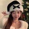 Girl Christmas Hat Decoration Bow Xmas Cap Women New Year Gift Winter Warm Plush Pullover Caps Christmas Decor