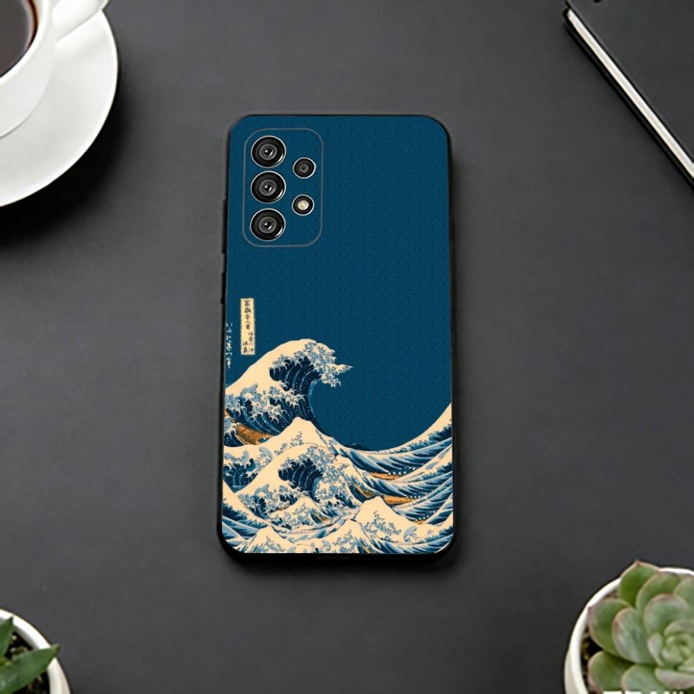 The Great Wave Off K-Kanagawa Phone Case Black Silicone Soft For Samsung S25,S24,S21,S22,S23,S30,Ultra,S20,Plus,Fe,Lite