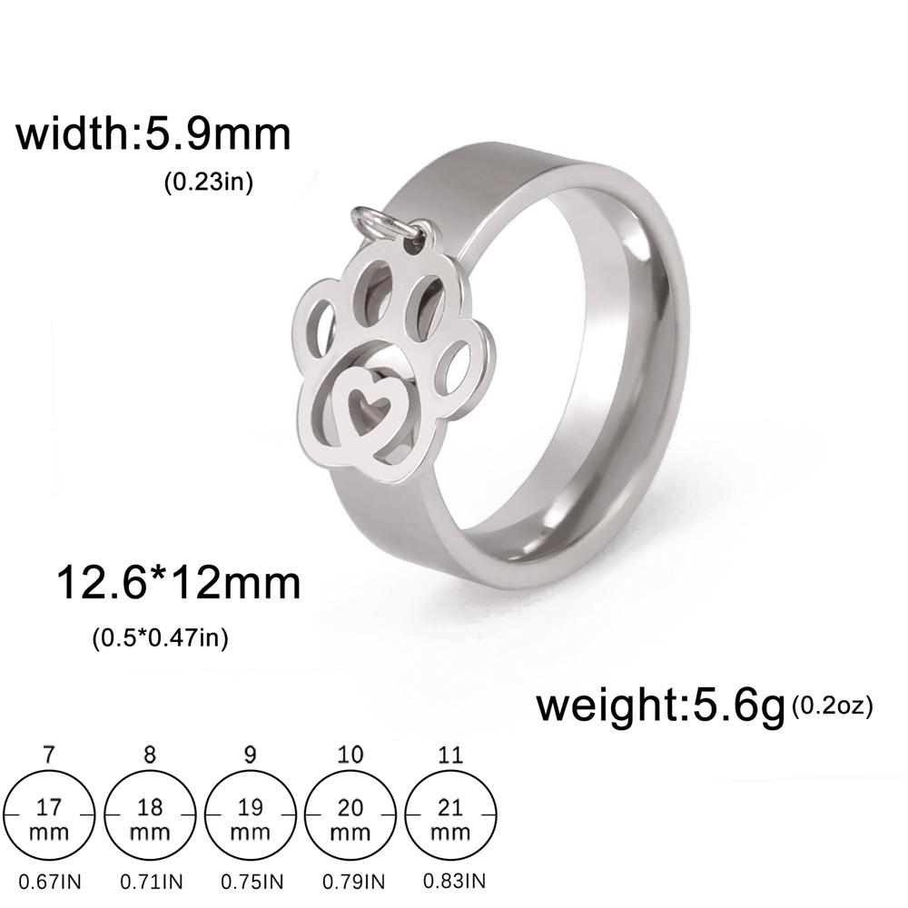 Fashion Heart Dog Cat Paw Rings Stainless Steel Cute Animal Footprint Print Finger Ring Pet Lover Jewelry Party Gifts 9